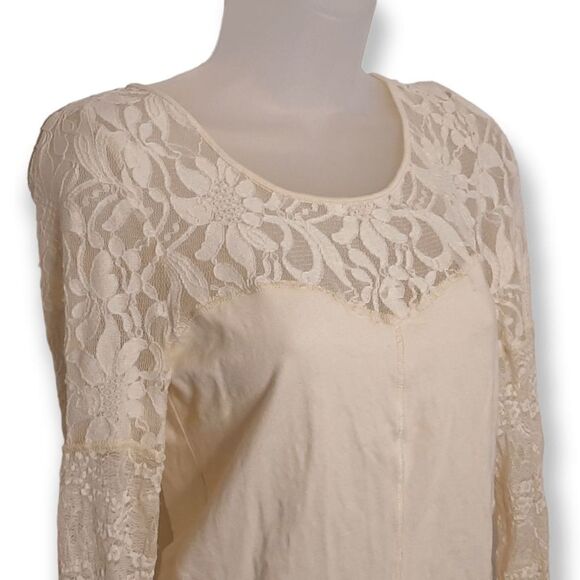 Free People Sweet Thang Cross Back Lace Panel Long Sleeve Size Medium - Picture 5 of 10